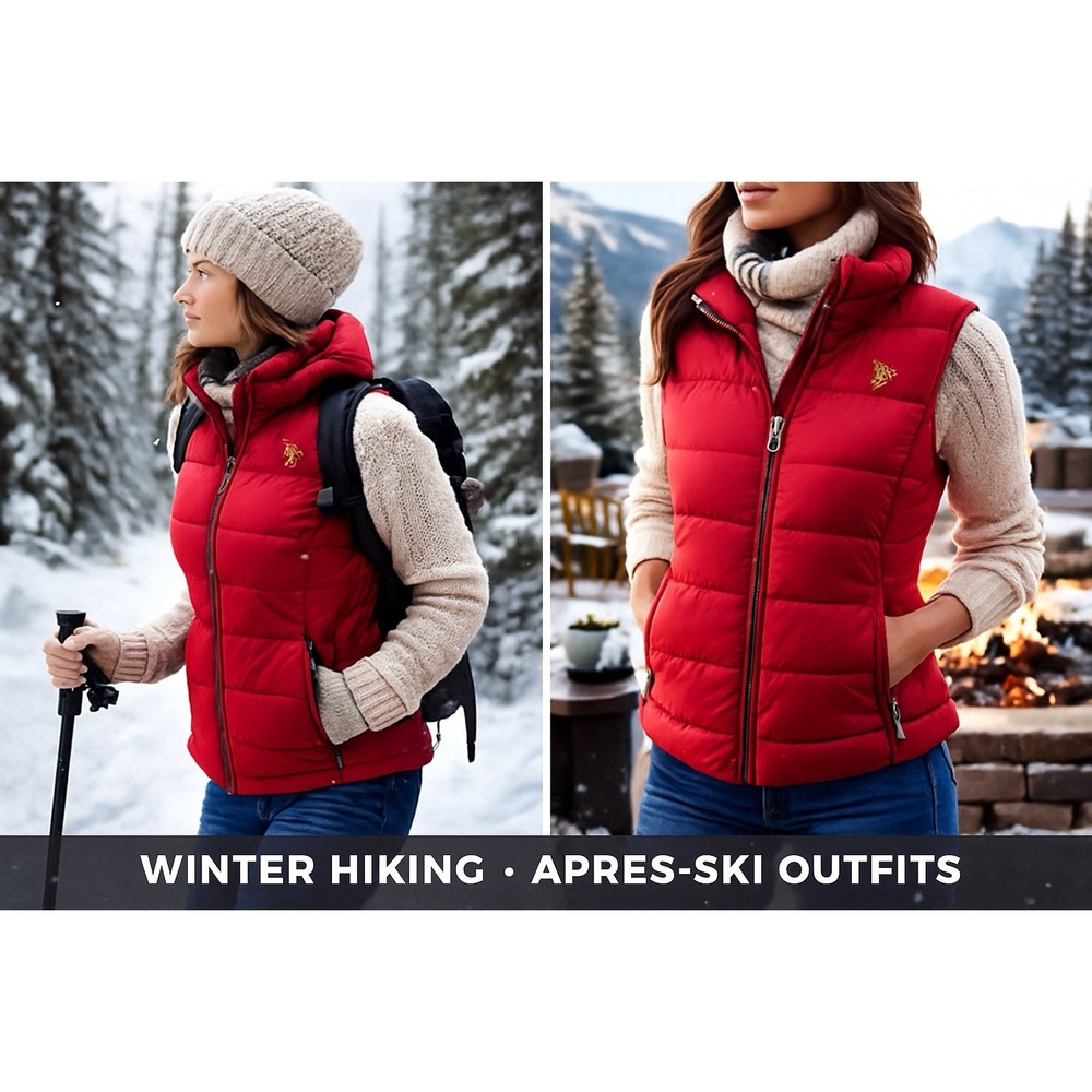 U.S. Polo Assn Red Puffer Vest Women's L Lightweight Quilted Zip Up Sleeveless
